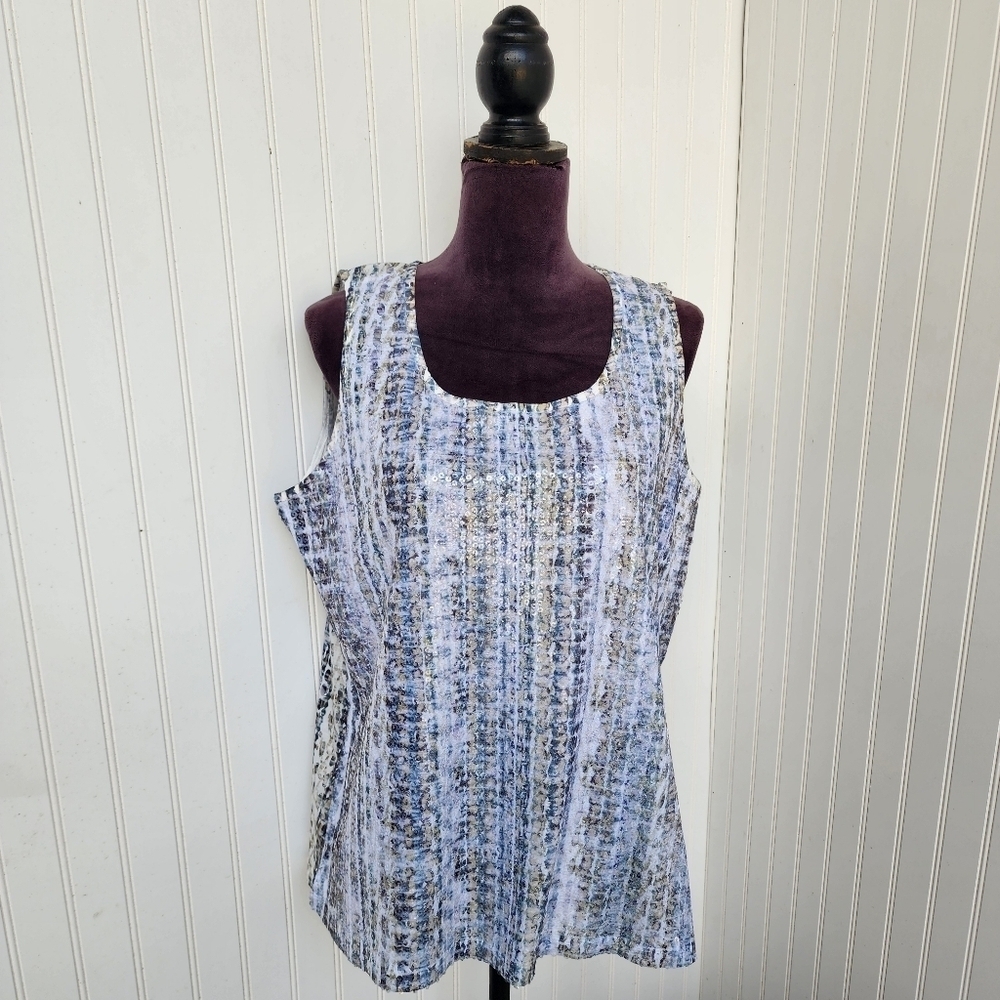 Chico's Multicolored Polyester Saharan Weave Sequin Soft Tank Top Size 2 LARGE